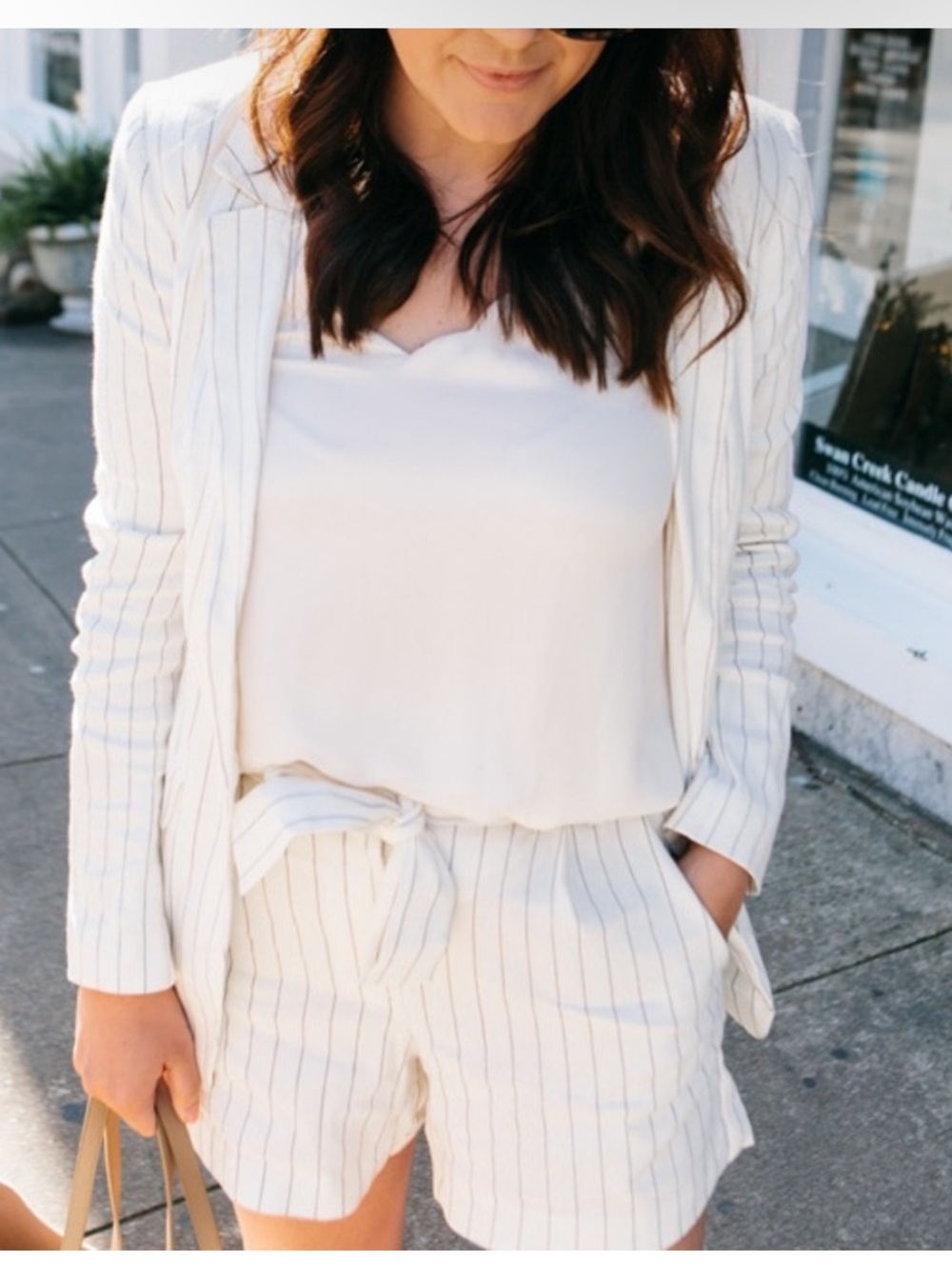 Loft Women's Cream Pinstripe Blazer